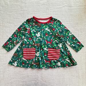 Mini Boden Green Woodland Print Pocket Dress VGUC 3/4